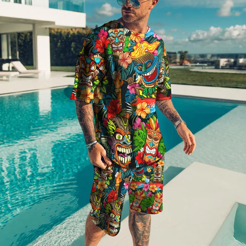 Hawaiian Tiki Mask Coconut Tree Tracksuit 3D Print Men's Beach Suit Short Sleeve T-Shirt Shorts Sets Vacation Suits Man Clothing
Hawaiian Tiki Mask Coconut Tree Tracksuit 3D Print Men's Beach Suit Short Sleeve T-Shirt Shorts Sets Vacation Suits Man Clothing