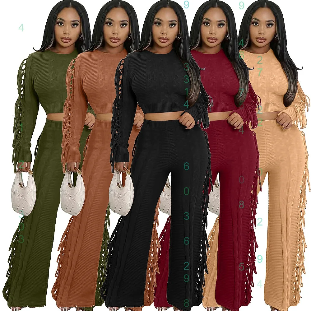 Long Sleeve Knit Fringe Matching Set Women Casual Solid Tops Jumpsuit Playsuit Spring Summer
Long Sleeve Knit Fringe Matching Set Women Casual Solid Tops Jumpsuit Playsuit Spring Summer