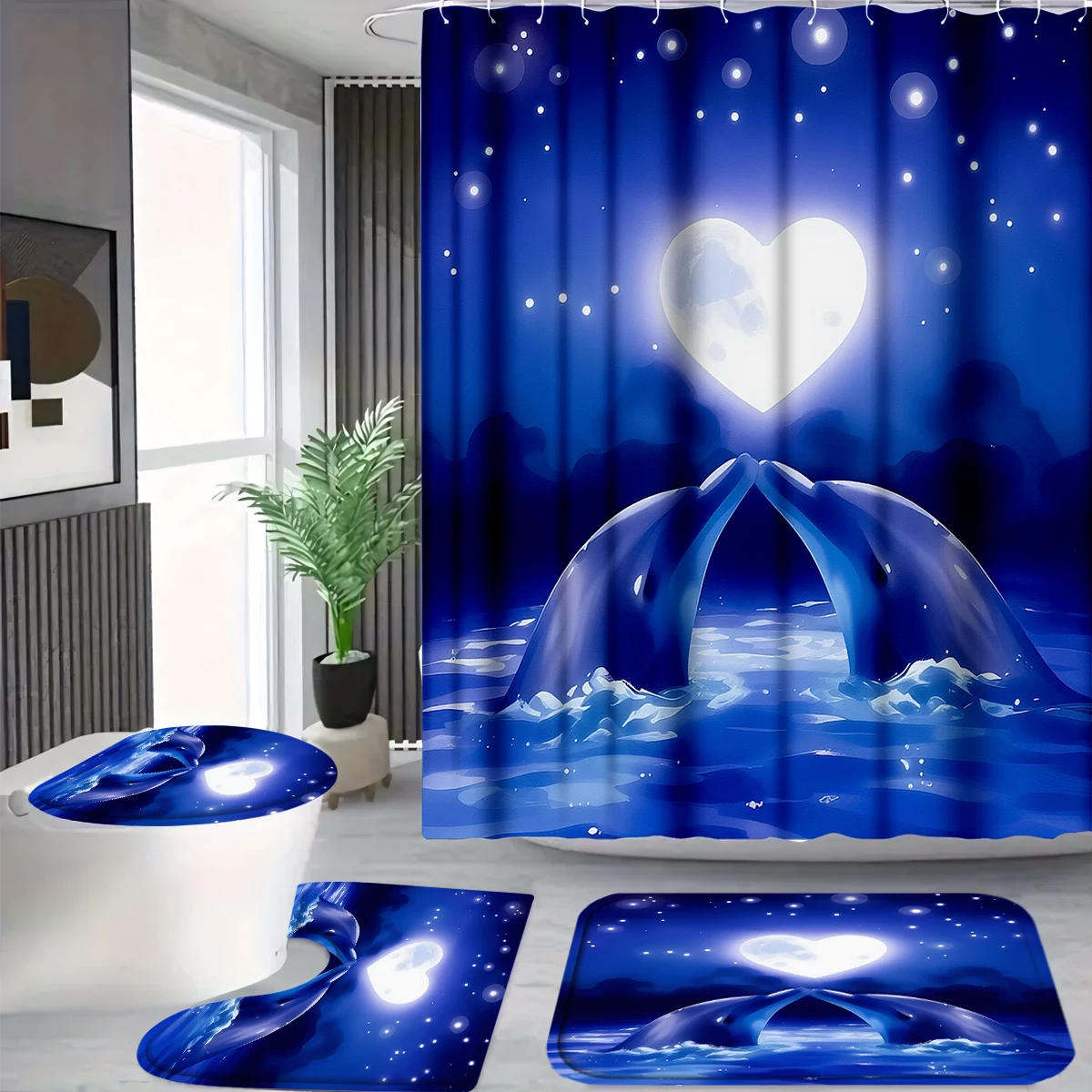 4 Pcs/Set Whale Love Heart Shower Curtain Bathroom Set, Night Sky Ocean Print Waterproof Mildew Resistant Fabric, Family Bathroom Decor, Romantic & Magical Style Bath Mat Set, Fits Apartment, Guest Bathroom, Home Use, Includes 12 Free Hooks
4 Pcs/Set Whale Love Heart Shower Curtain Bathroom Set, Night Sky Ocean Print Waterproof Mildew Resistant Fabric, Family Bathroom Decor, Romantic & Magical Style Bath Mat Set, Fits Apartment, Guest Bathroom, Home Use, Includes 12 Free Hooks