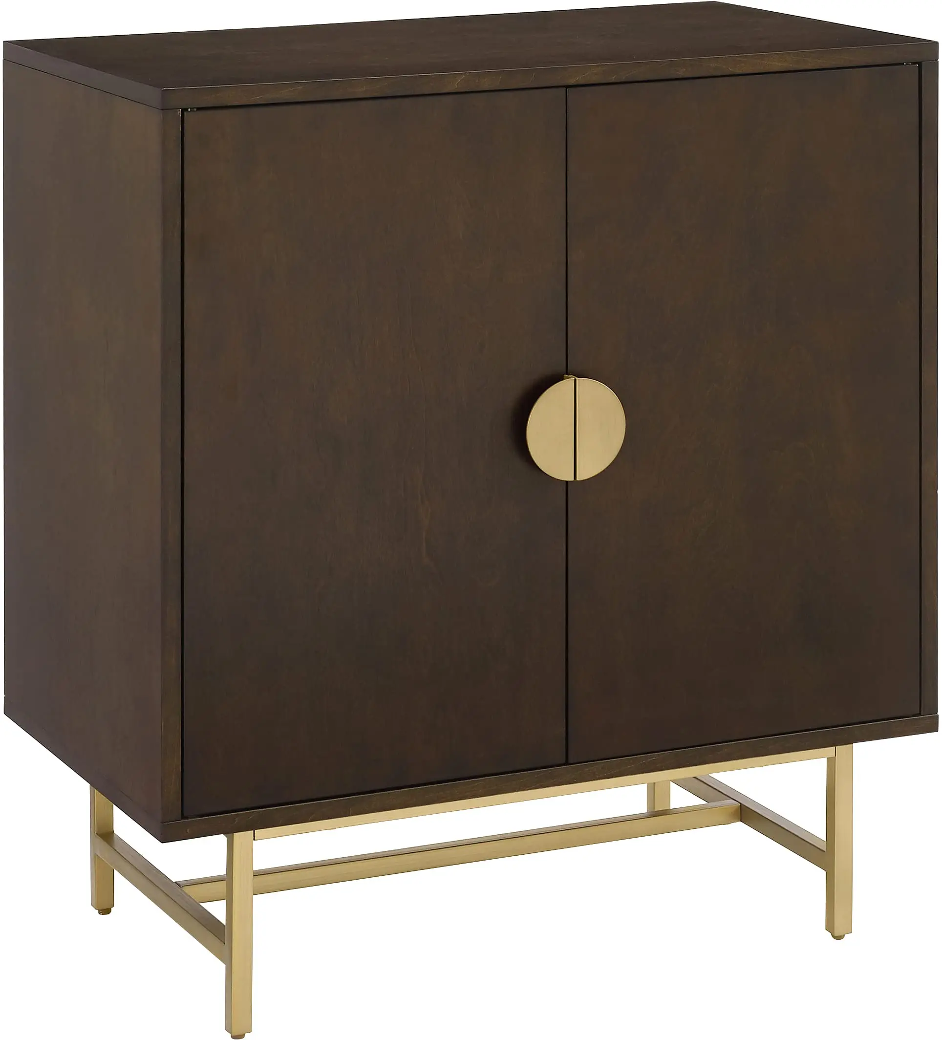 Dark Brown Wooden Bar Cabinet With Dual Doors, Gold-Tone Hardware And Internal Storage
Dark Brown Wooden Bar Cabinet With Dual Doors, Gold-Tone Hardware And Internal Storage