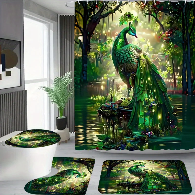 4 шт. лесной зеленый павлин, набор занавесок для душа, занавеска для душа с 12 крючками, коврик для ванной комнаты, U-образный коврик для унитаза, туалет
4 шт. лесной зеленый павлин, набор занавесок для душа, занавеска для душа с 12 крючками, коврик для ванной комнаты, U-образный коврик для унитаза, туалет