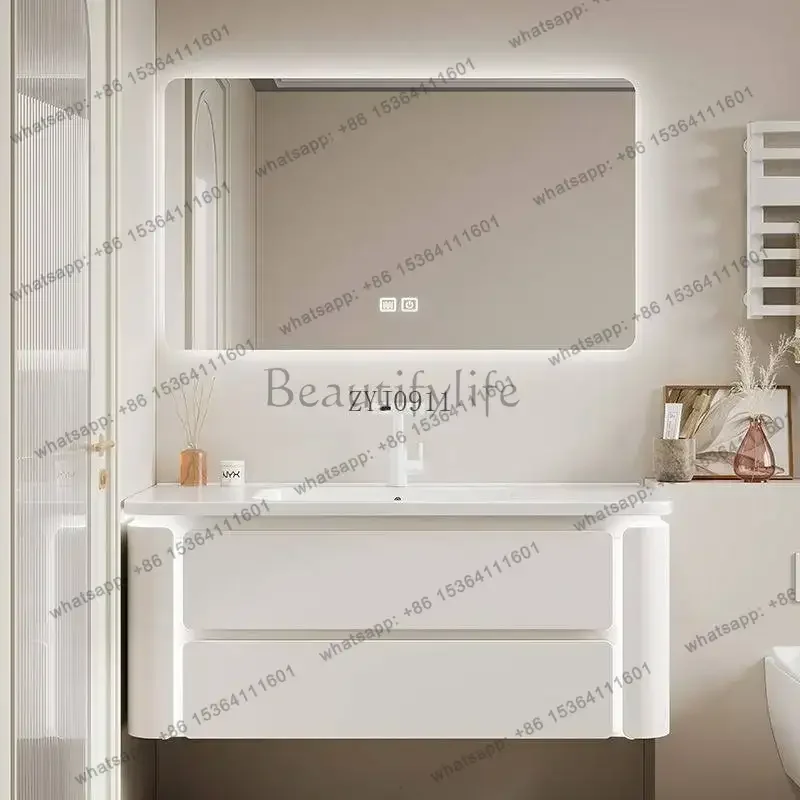Oak bathroom cabinet ceramic integrated basin cream wind washbasin cabinet combination
Oak bathroom cabinet ceramic integrated basin cream wind washbasin cabinet combination