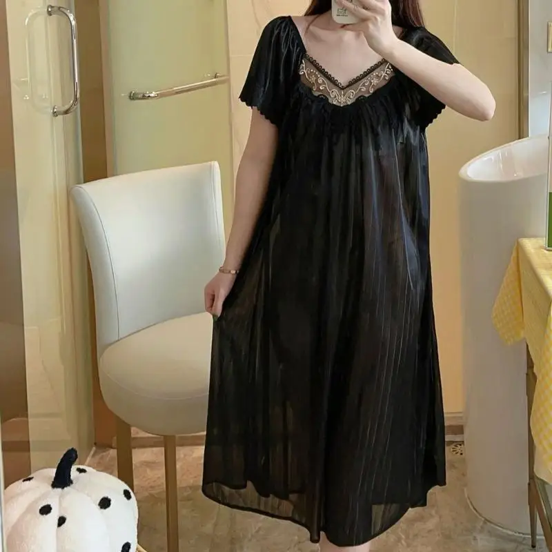 HX6F Women's Long Ice Silk Nightgown,Summer Short Sleeve Sleep Dress Nightdress Casual Loose Chemise Sleepwear Sleepshirt
HX6F Women's Long Ice Silk Nightgown,Summer Short Sleeve Sleep Dress Nightdress Casual Loose Chemise Sleepwear Sleepshirt