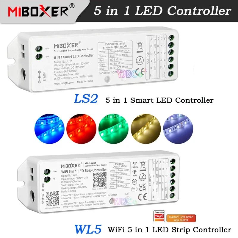 Moboxer WL5 WiFi 5 in 1 LED Strip Controller Single Color/CCT/RGB/RGBW/RGB CCT Light Tape dimmer 12V 24V LS2 2.4G Remote control
Moboxer WL5 WiFi 5 in 1 LED Strip Controller Single Color/CCT/RGB/RGBW/RGB CCT Light Tape dimmer 12V 24V LS2 2.4G Remote control