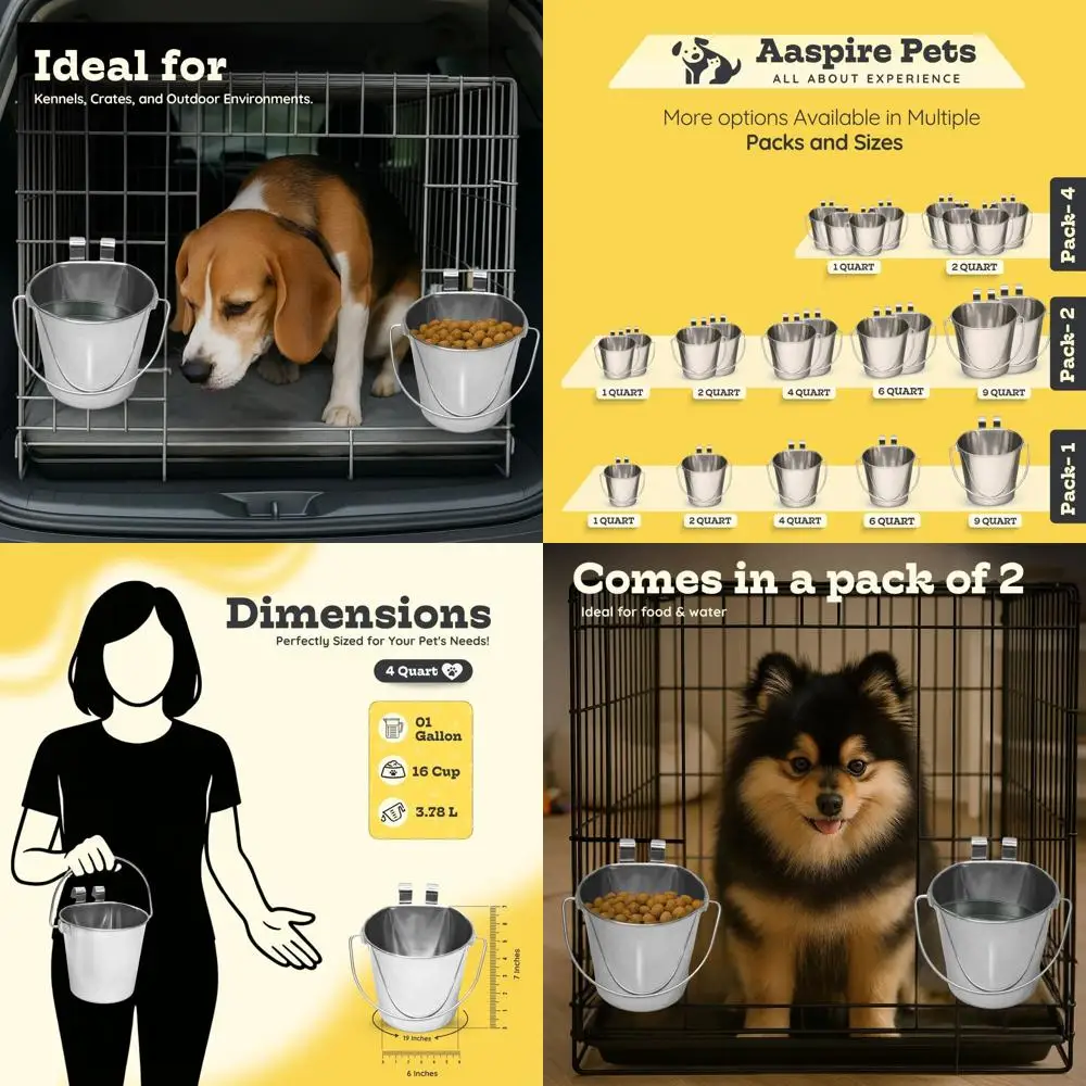 4 Quart Stainless Steel Flat Sided Bucket with Dual Hooks | 2 Pcs Durable Food & Water Bowl for Dogs Cats Goat & Livestock | Fit
4 Quart Stainless Steel Flat Sided Bucket with Dual Hooks | 2 Pcs Durable Food & Water Bowl for Dogs Cats Goat & Livestock | Fit