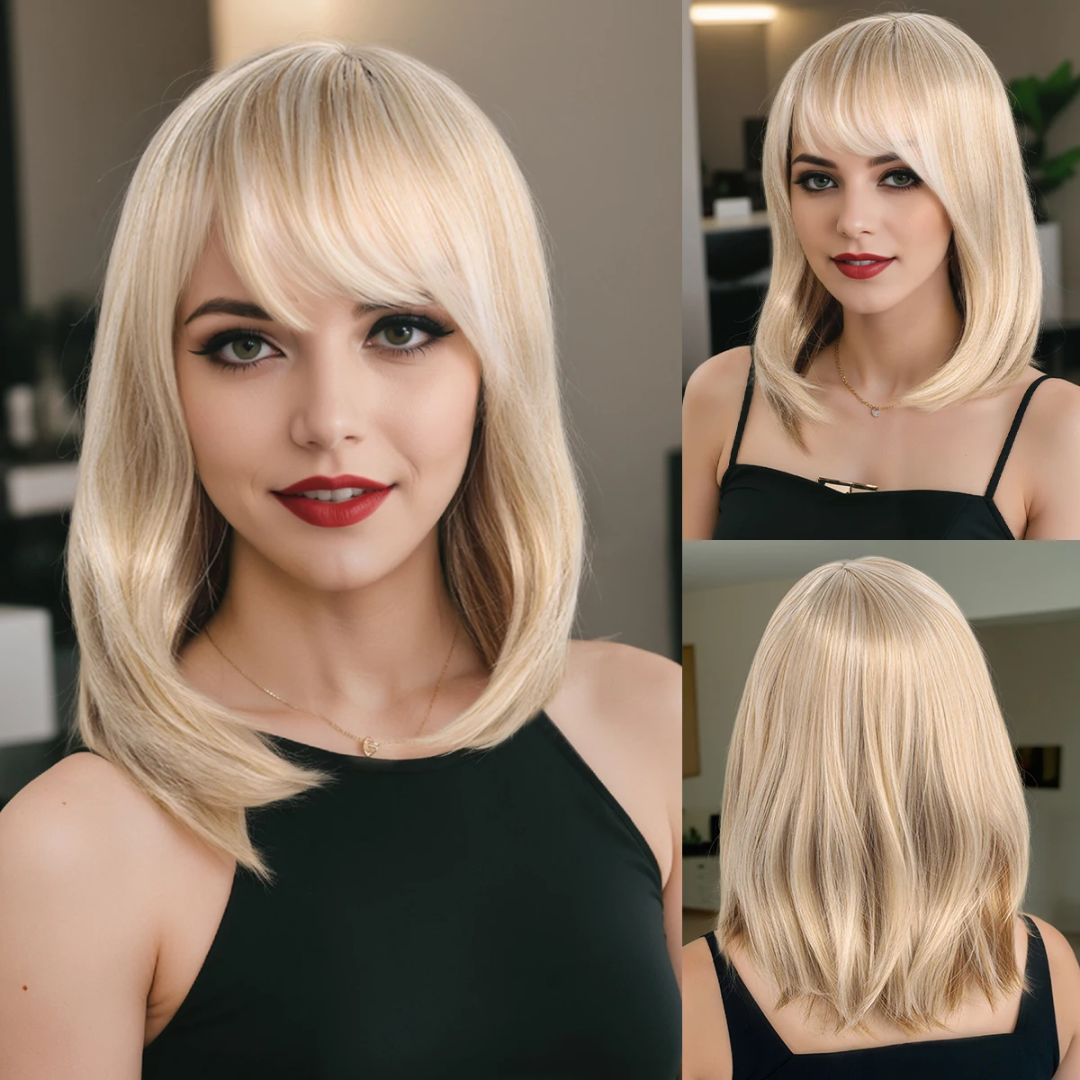 European and American wig white gold bangs bob short curly hair holiday style Synthetic fiber wig
European and American wig white gold bangs bob short curly hair holiday style Synthetic fiber wig