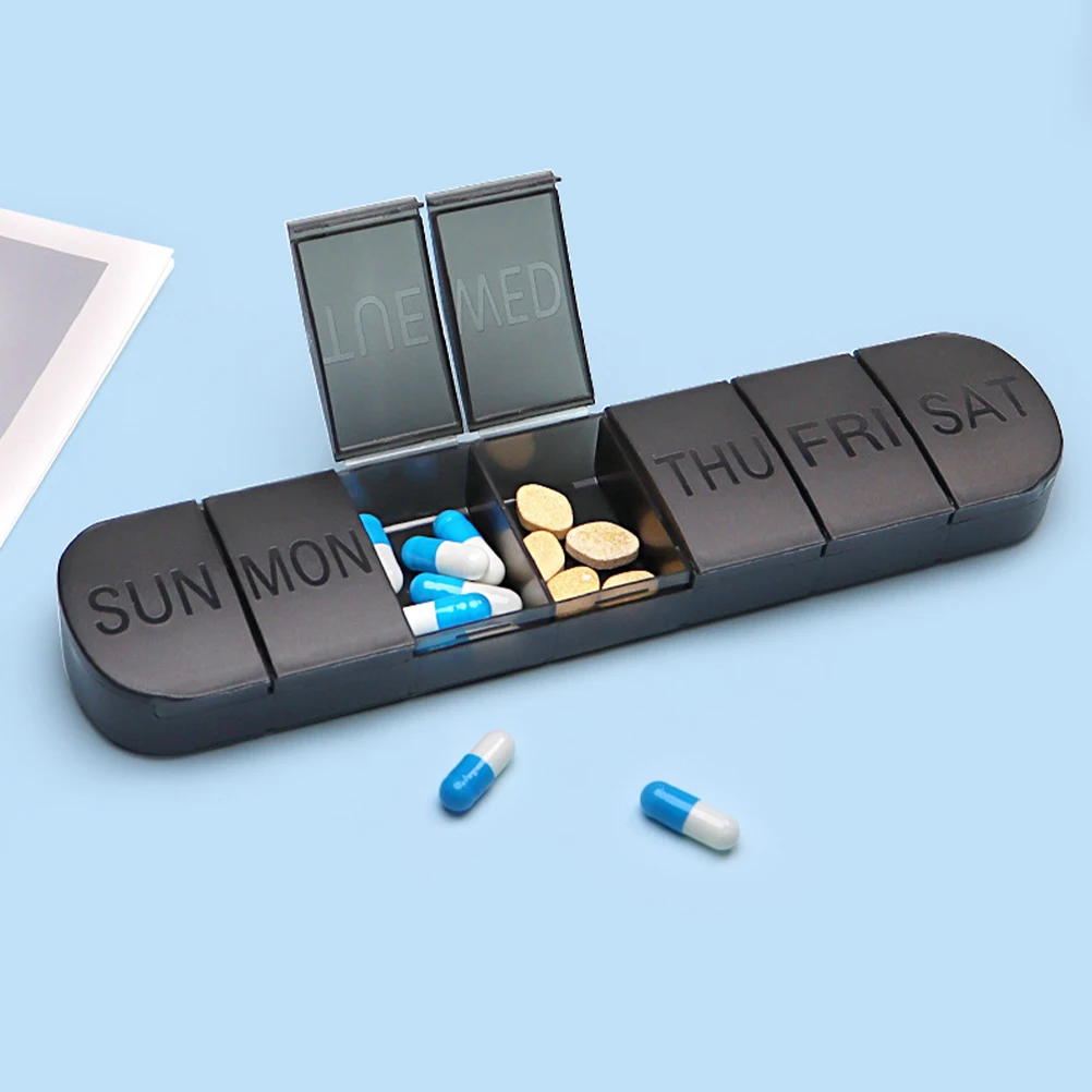 7-Compartments Pill Box Portable Medicine Case Small Plastic Containers Travel Outdoor Black Long Strip Sealed Airtight Storage
7-Compartments Pill Box Portable Medicine Case Small Plastic Containers Travel Outdoor Black Long Strip Sealed Airtight Storage