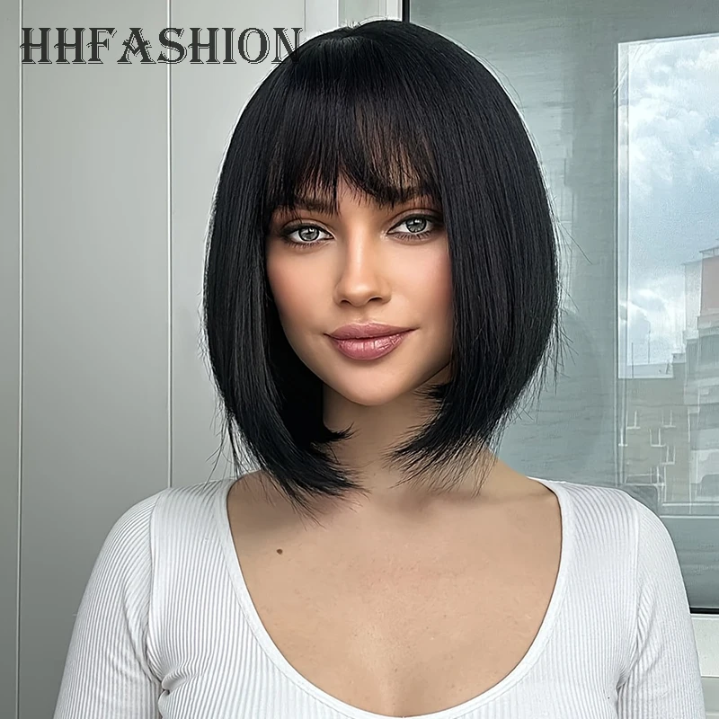 HHFASHION Exquisite Short Wave Bob Synthetic Wig with Bangs 12 Inch Straight Cosplay Party Hair for Ladies Daily Use
HHFASHION Exquisite Short Wave Bob Synthetic Wig with Bangs 12 Inch Straight Cosplay Party Hair for Ladies Daily Use