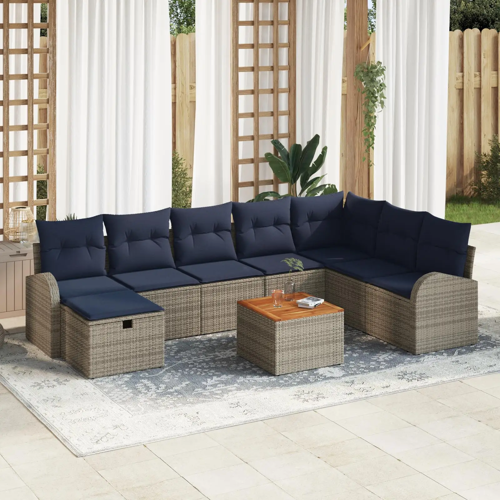 9 Piece Grey Poly Rattan Garden Sofa Set with Soft Cushions Outdoor Furniture for Patio Lawn Balcony
9 Piece Grey Poly Rattan Garden Sofa Set with Soft Cushions Outdoor Furniture for Patio Lawn Balcony