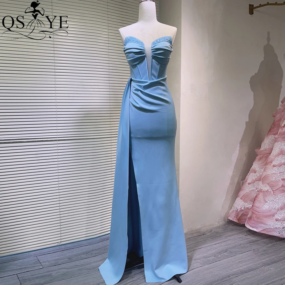 Crystal V neck Blue Prom Dresses Slit Boned Corset Keyhole Mermaid 2in1 Evening Gown Ruched Zipper up Back Stretchy Party Dress
Crystal V neck Blue Prom Dresses Slit Boned Corset Keyhole Mermaid 2in1 Evening Gown Ruched Zipper up Back Stretchy Party Dress