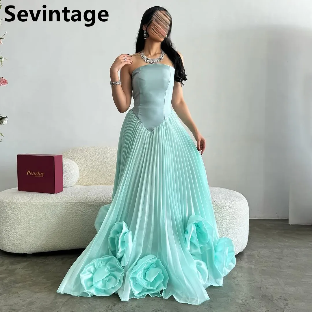 Sevintage Mint Green A Line Strapless Evening Dress Luxury Prom Party Dress 3D FLowers Women Dubai Formal Gowns Customized
Sevintage Mint Green A Line Strapless Evening Dress Luxury Prom Party Dress 3D FLowers Women Dubai Formal Gowns Customized