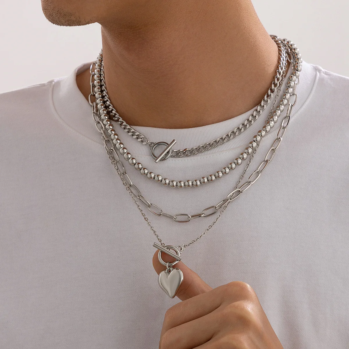 4pcs/Set Fashionable Heart Shaped Pendant Necklace CCB Beaded Metal Chain Choker M03 For Men Suitable For Daily Wear
4pcs/Set Fashionable Heart Shaped Pendant Necklace CCB Beaded Metal Chain Choker M03 For Men Suitable For Daily Wear