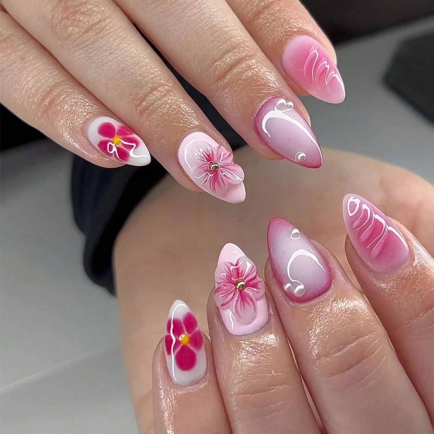 Press On Nails Almond Medium Pink Aura Fake Nails French Tip Glue Ons Acrylic Nail 3D Flower Pearls Design Elegant Glossy 24pcs
Press On Nails Almond Medium Pink Aura Fake Nails French Tip Glue Ons Acrylic Nail 3D Flower Pearls Design Elegant Glossy 24pcs