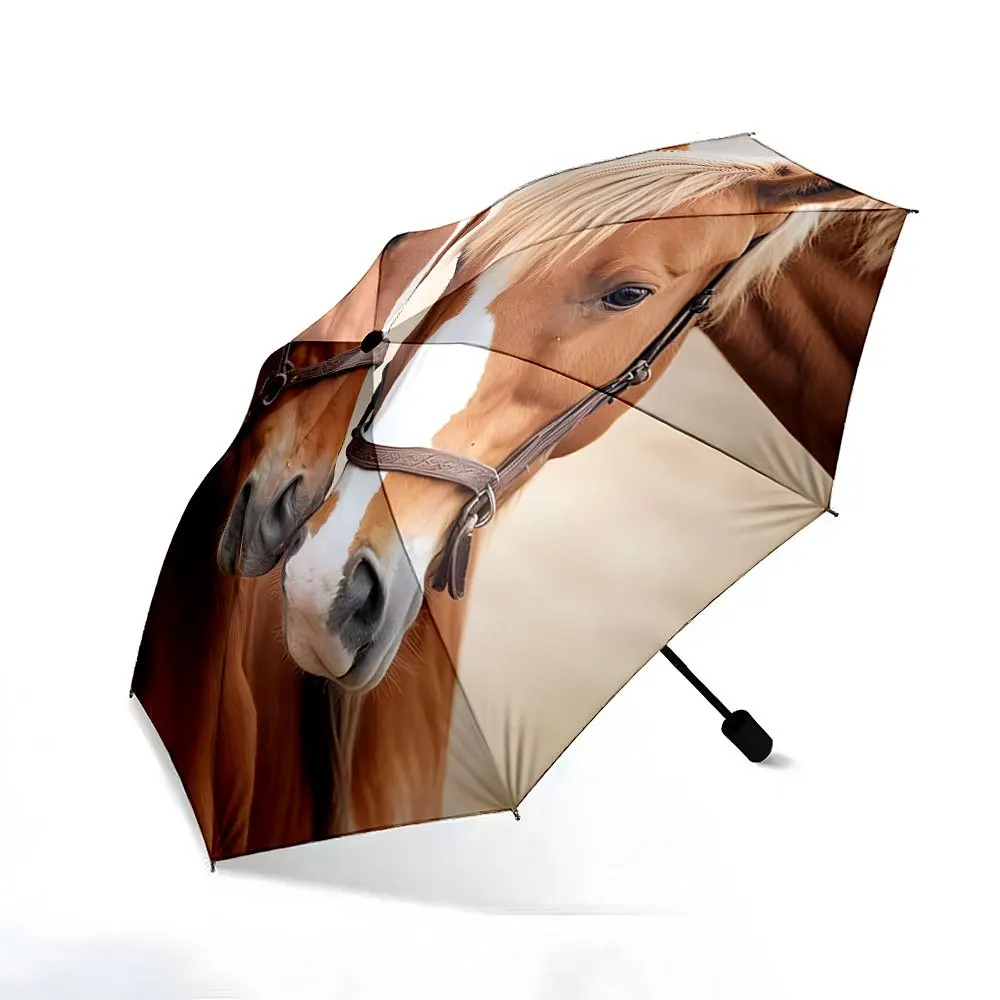Folding Umbrella The umbrella features a realistic design of two brown horses with bridles, showcasing intricate details in th
Folding Umbrella The umbrella features a realistic design of two brown horses with bridles, showcasing intricate details in th