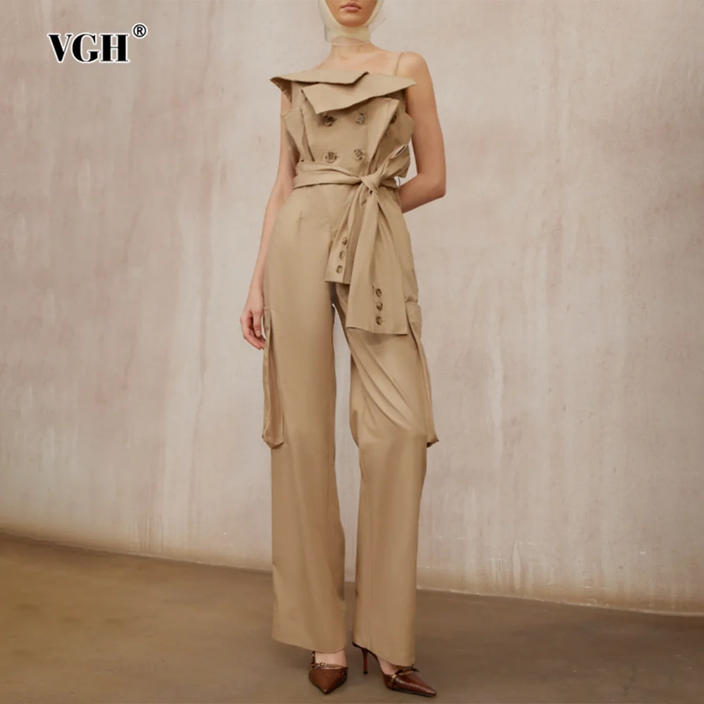 VGH Casual Slimming Solid Jumpsuits For Women Strapless Sleeveless High Waist Spliced Lace Up Designer Jumpsuit Female Fashion
VGH Casual Slimming Solid Jumpsuits For Women Strapless Sleeveless High Waist Spliced Lace Up Designer Jumpsuit Female Fashion
