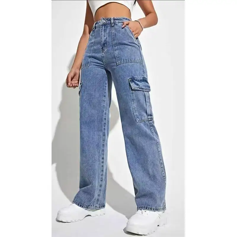 Trendy European Style Women's Straight-Leg Denim Pants With Multiple Pockets Elegant Workwear Blue Straight-Leg Pants
Trendy European Style Women's Straight-Leg Denim Pants With Multiple Pockets Elegant Workwear Blue Straight-Leg Pants
