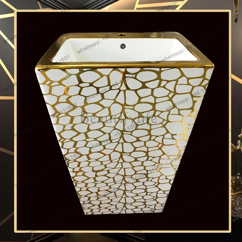 Gold integrated large pillar basin, electroplated gold with pattern wash basin
Gold integrated large pillar basin, electroplated gold with pattern wash basin