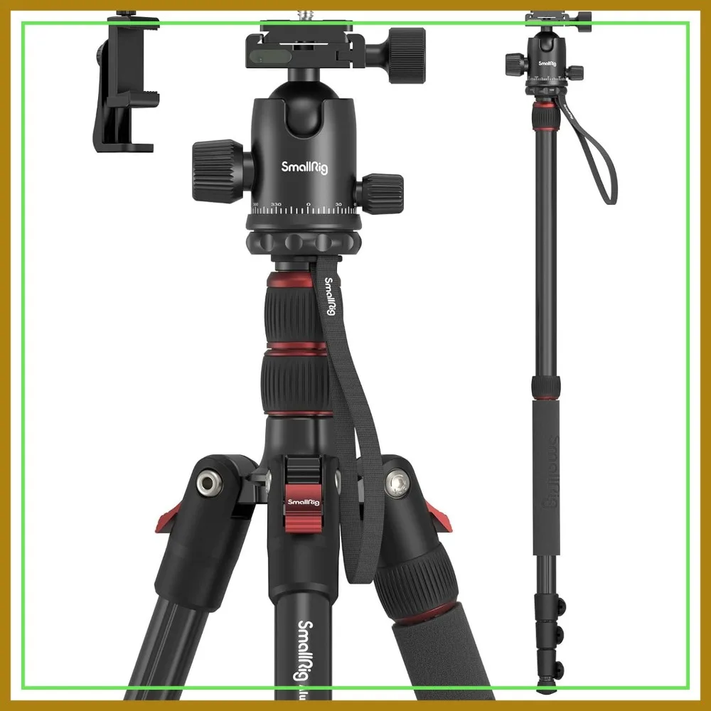 71" Foldable Aluminum Tripod/Monopod, 360° Ball Head, Payload 33lb, Height 16"-71" for Camera/Phone
71" Foldable Aluminum Tripod/Monopod, 360° Ball Head, Payload 33lb, Height 16"-71" for Camera/Phone