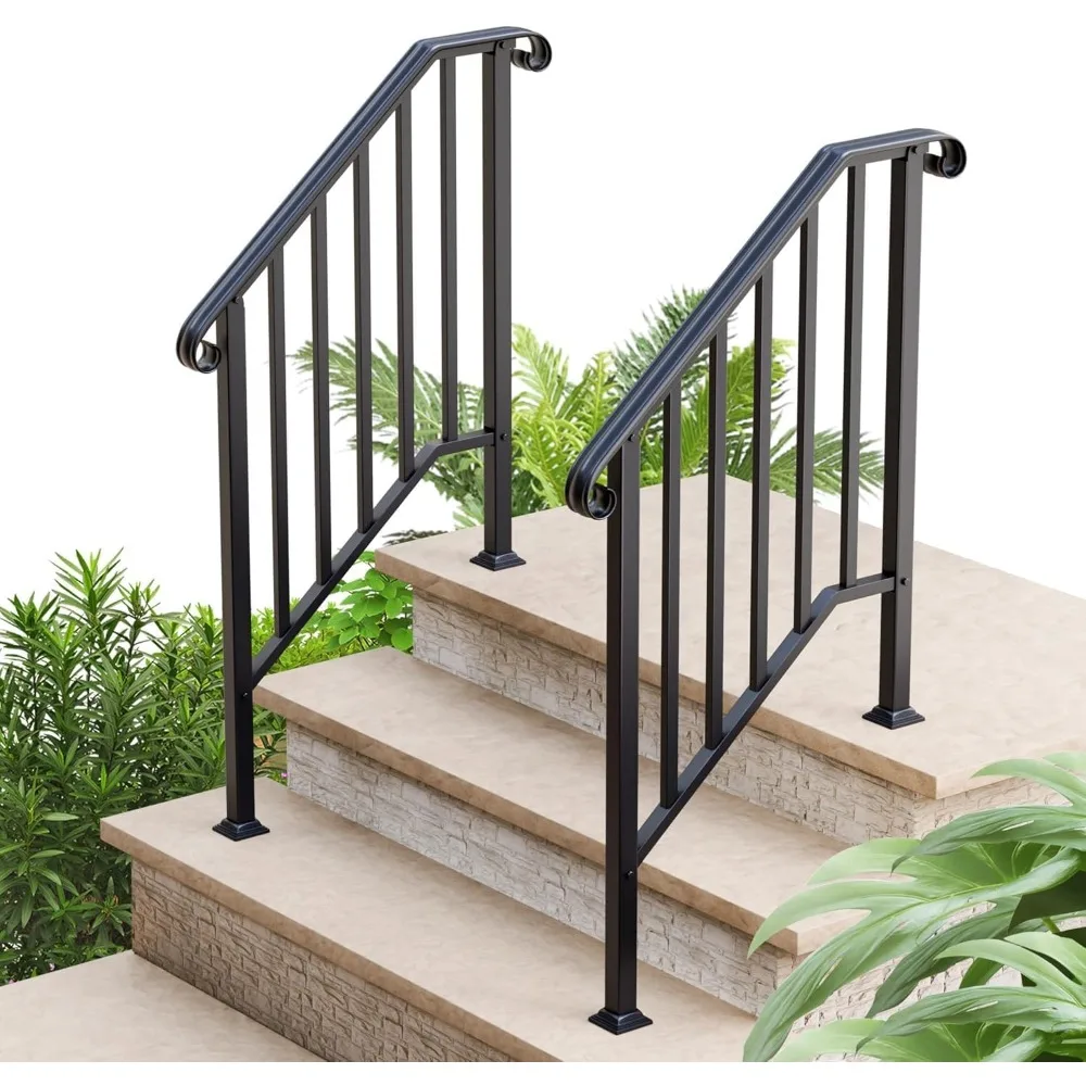 2 Pack 3 Step Handrails for Outdoor Steps, Wrought Iron Stair Railing Fits 2 or 3 Steps, Metal Hand Rail with Installation Kit
2 Pack 3 Step Handrails for Outdoor Steps, Wrought Iron Stair Railing Fits 2 or 3 Steps, Metal Hand Rail with Installation Kit