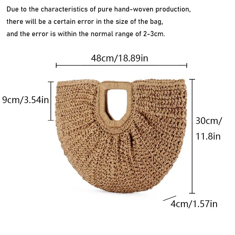 Women's Straw Summer Half-moon Beach Handbag Shopper Tote Casual Rattan Wicker Tote Bag Large Capacity Woven Designer Beach Bag
Women's Straw Summer Half-moon Beach Handbag Shopper Tote Casual Rattan Wicker Tote Bag Large Capacity Woven Designer Beach Bag