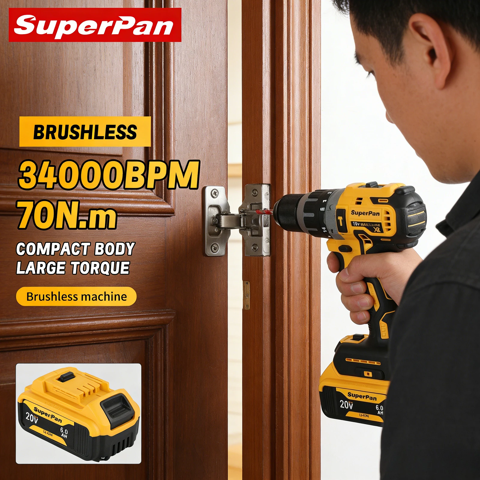 Беспроводная ударная дрель SuperPan DCD796 70Нм 0-2200 об/мин 40/13/13мм для сборки шкафов своими руками, совместимая с аккумулятором Dewalt 20В
Беспроводная ударная дрель SuperPan DCD796 70Нм 0-2200 об/мин 40/13/13мм для сборки шкафов своими руками, совместимая с аккумулятором Dewalt 20В