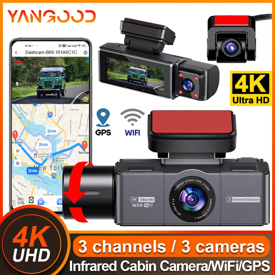 Yangood Dashcam car Mounted 3 Cameras 4K All-round WiFi GPS Recorder Video Rear Optional 1080P Camera 24H Parking Monitoring
Yangood Dashcam car Mounted 3 Cameras 4K All-round WiFi GPS Recorder Video Rear Optional 1080P Camera 24H Parking Monitoring