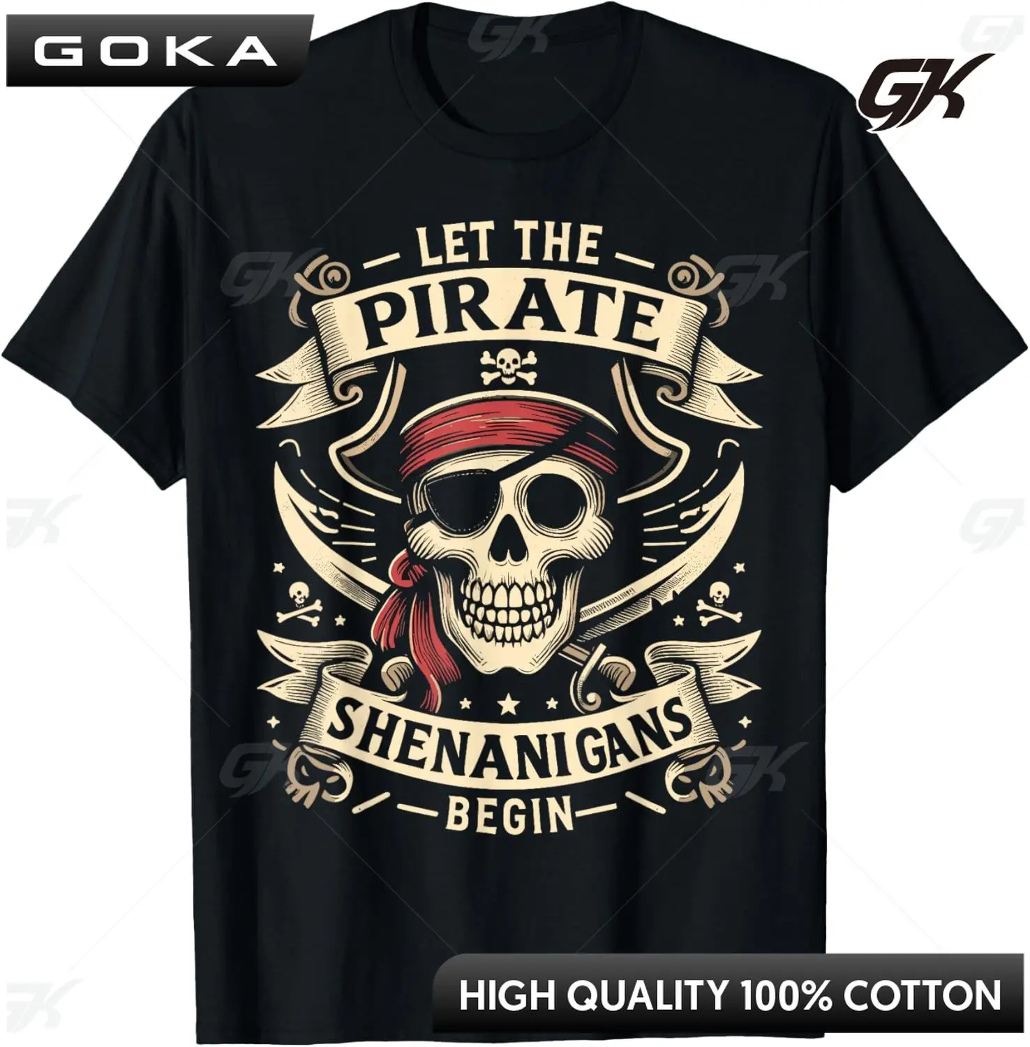 Halloween Skull Let The Pirate Shenanigans Begin Printed Graphic T-Shirt casual Fashion Round Short Sleeved Tops ropa de hombre 
Halloween Skull Let The Pirate Shenanigans Begin Printed Graphic T-Shirt casual Fashion Round Short Sleeved Tops ropa de hombre