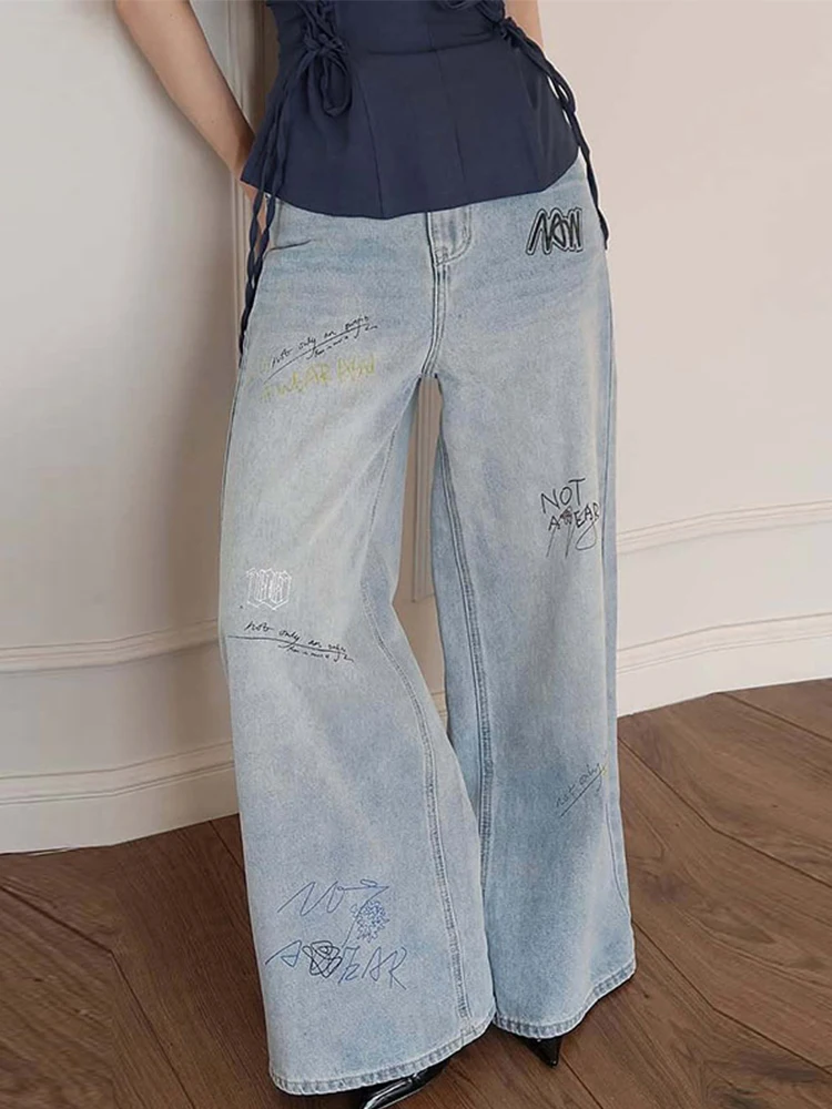 Letter Print Light Blue Women Wide Leg Denim Pants High Rise Straight Baggy Loose Jeans Trousers Casual Street Wear Washed Pant
Letter Print Light Blue Women Wide Leg Denim Pants High Rise Straight Baggy Loose Jeans Trousers Casual Street Wear Washed Pant