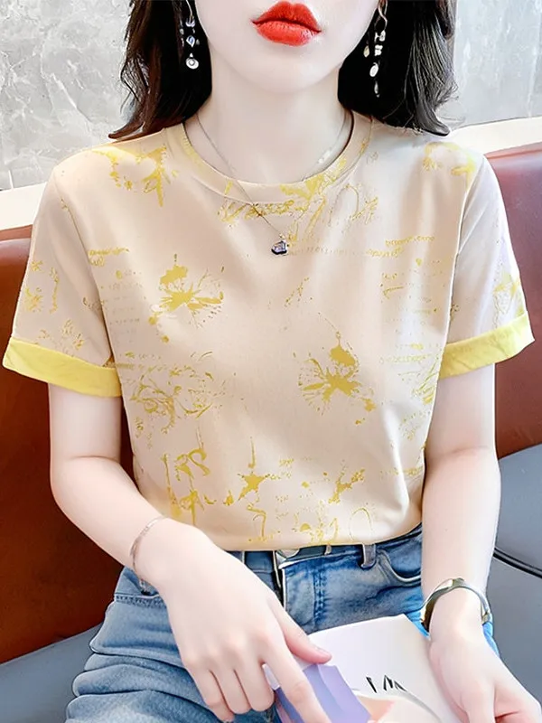 Design Sensible Women's T-Shirt Shoulder Length Short Sleeve round Neck Summer Fashionable Mom's Top Korean Style Commute
Design Sensible Women's T-Shirt Shoulder Length Short Sleeve round Neck Summer Fashionable Mom's Top Korean Style Commute