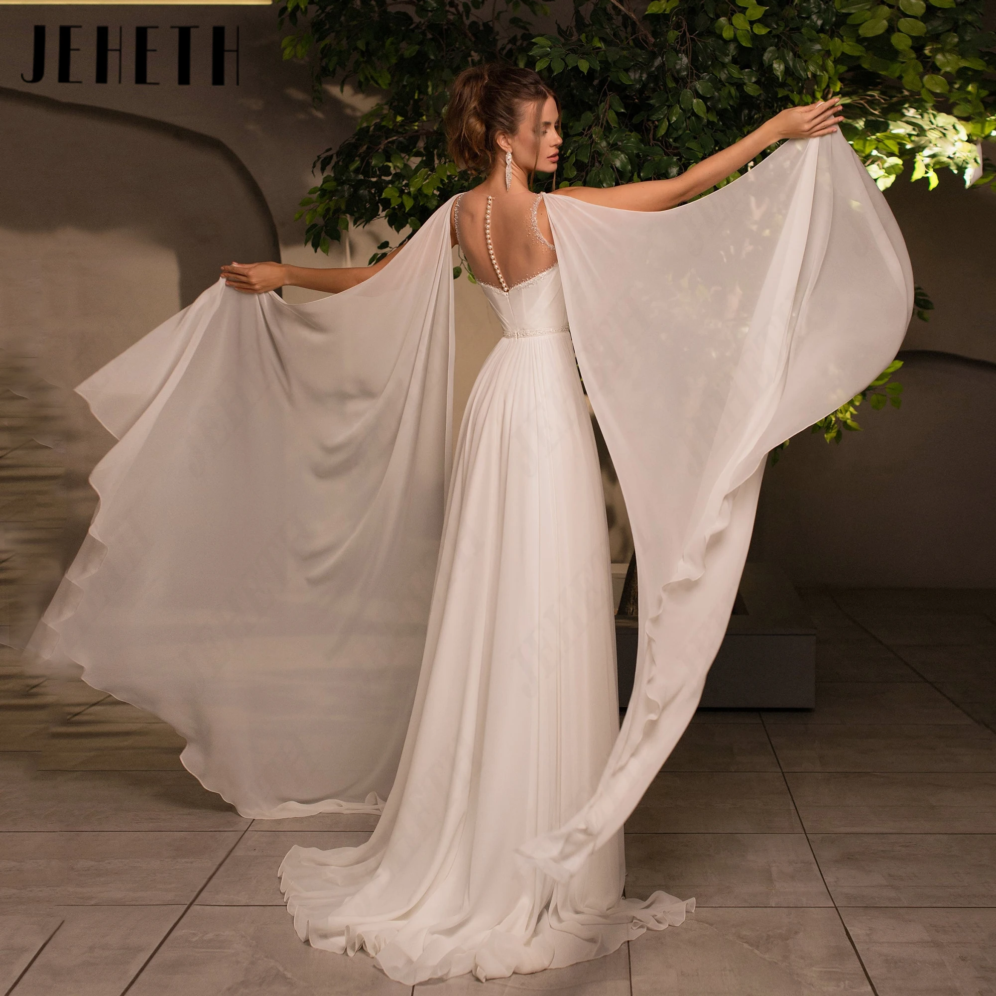 JEHETH Chiffon High Side Slit Wedding Dress Customized Detachable Cape Sleeves Bridal Dresses Elegant Scoop Bride Gowns
JEHETH Chiffon High Side Slit Wedding Dress Customized Detachable Cape Sleeves Bridal Dresses Elegant Scoop Bride Gowns