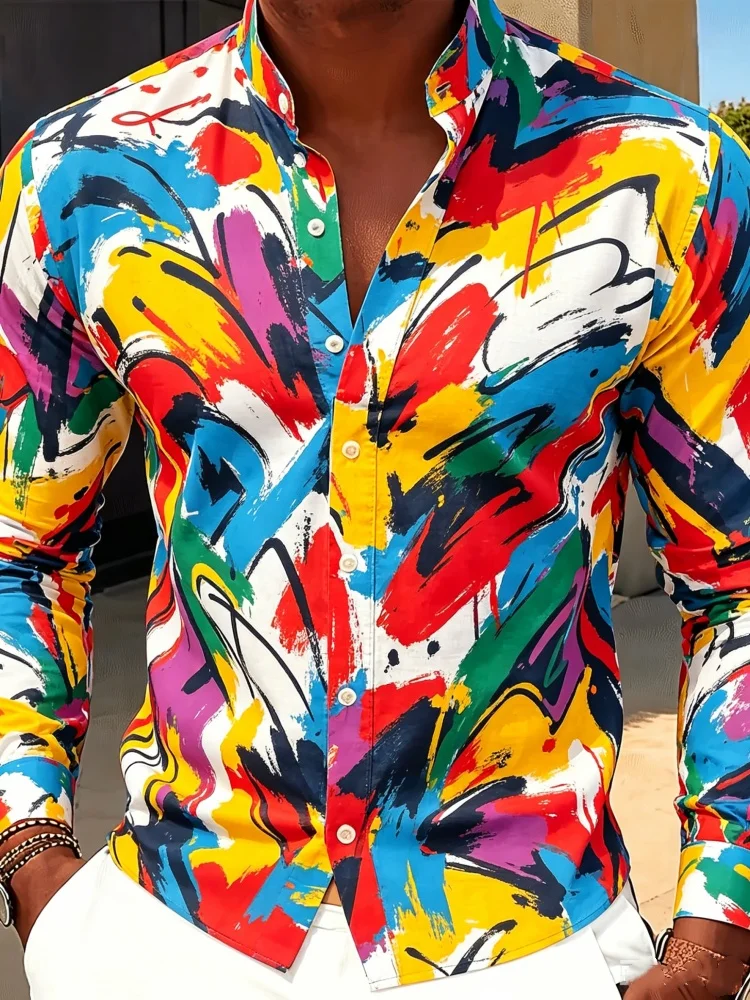 Mens Stylish Slim Fit Shirt Long Sleeve Plus Size Vivid Art Paint Splatter Band Collar Hip Hop Casual Party Wear
Mens Stylish Slim Fit Shirt Long Sleeve Plus Size Vivid Art Paint Splatter Band Collar Hip Hop Casual Party Wear