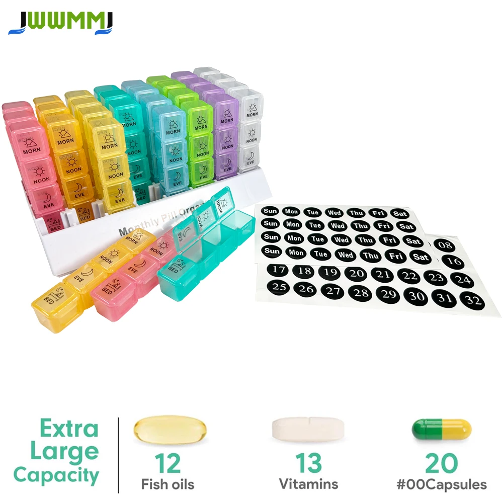 1pcs Large 32 Compartment Daily Pill Box Organizer Month Supply Morning Noon Evening Night Vitamins 4 Times-a-Day Dosage
1pcs Large 32 Compartment Daily Pill Box Organizer Month Supply Morning Noon Evening Night Vitamins 4 Times-a-Day Dosage