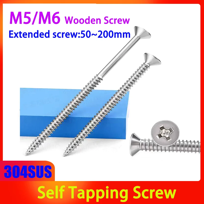 M5/M6 304 Stainless Steel Extended Flat Head Self Tapping Screw Countersunk Screw Switch Socket Wooden Screw L:70-200mm
M5/M6 304 Stainless Steel Extended Flat Head Self Tapping Screw Countersunk Screw Switch Socket Wooden Screw L:70-200mm