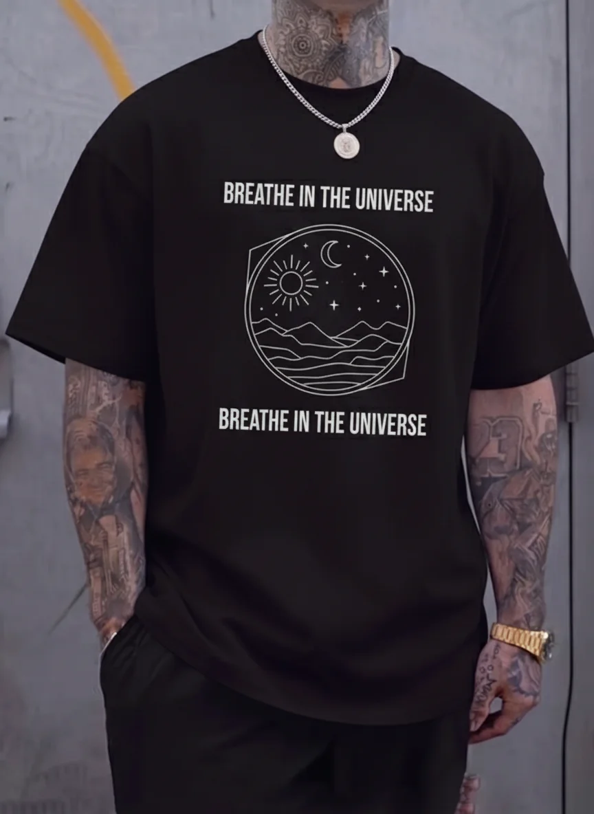 Black Celestial Graphic Tee with Sun Moon Mountains Line Art Breathe in the Universe Printed Tee Unisex Top Casual Wear
Black Celestial Graphic Tee with Sun Moon Mountains Line Art Breathe in the Universe Printed Tee Unisex Top Casual Wear