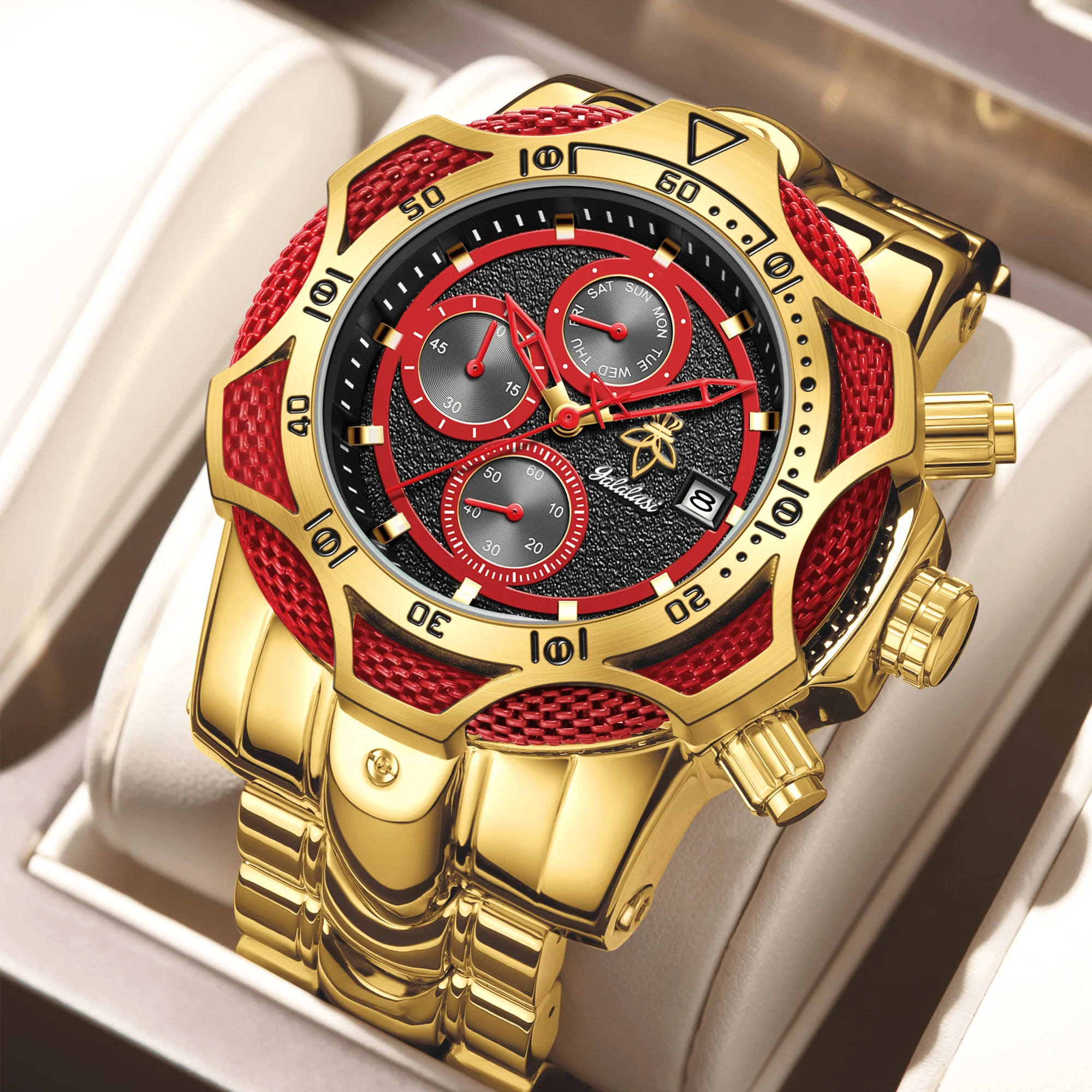 YaLaLuSi Men's Sport Chronograph Watch, Multi-Function Quartz Wristwatch with Gold Tone Bracelet, Multiple Colors Available, Ready-to-Gift Set
YaLaLuSi Men's Sport Chronograph Watch, Multi-Function Quartz Wristwatch with Gold Tone Bracelet, Multiple Colors Available, Ready-to-Gift Set
