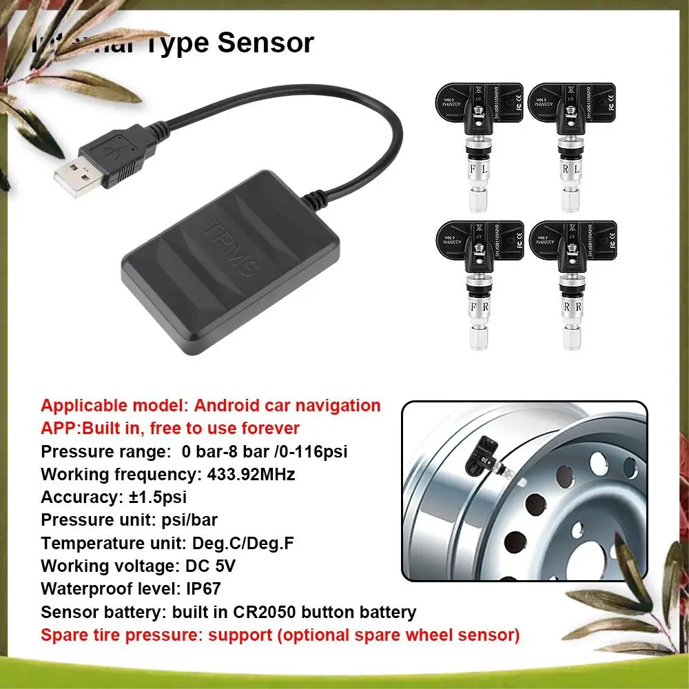 Portable Car TPMS Tire Pressure Monitoring System USB Android Navigation Tire Pressure Detection Internal Tire Pressure Sensor
Portable Car TPMS Tire Pressure Monitoring System USB Android Navigation Tire Pressure Detection Internal Tire Pressure Sensor