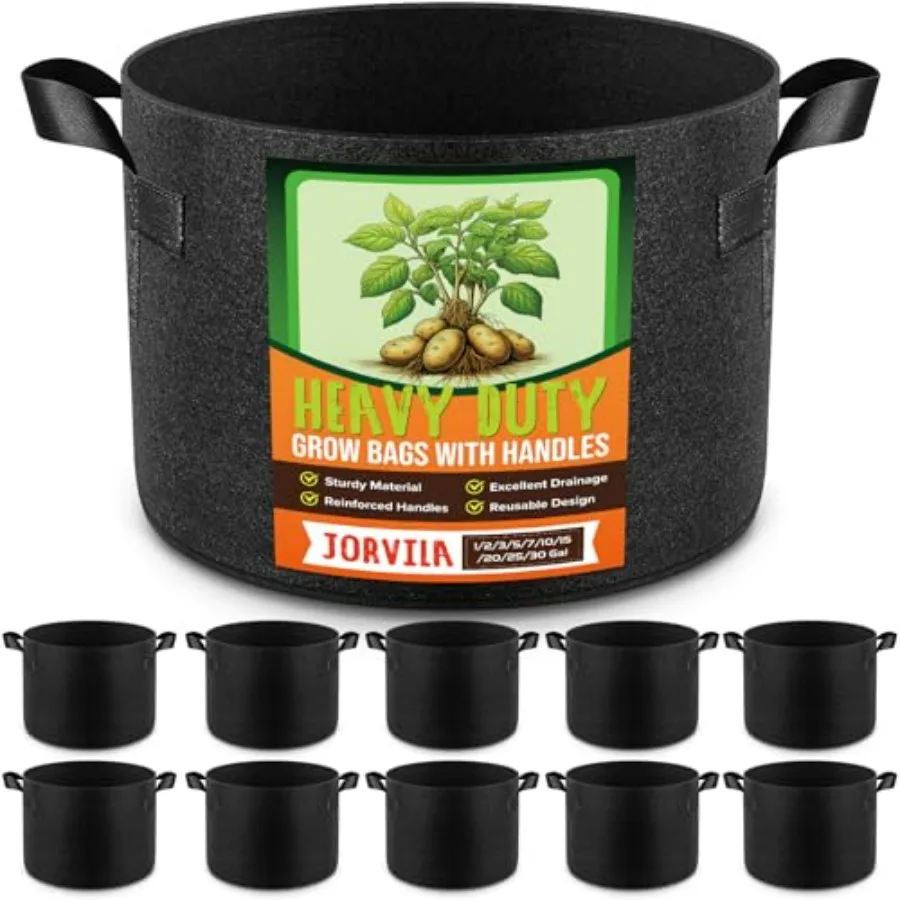 10 Pack 25 Gallon Grow Bags for Tomato Potato Vegetable Gardening, Thickened Nonwoven Fabric, Black, Heavy Duty 300G with Handl
10 Pack 25 Gallon Grow Bags for Tomato Potato Vegetable Gardening, Thickened Nonwoven Fabric, Black, Heavy Duty 300G with Handl
