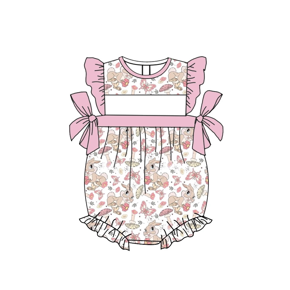 Tot Cute Bunny Pattern Baby Romper Sleeveless Ruffle Bow Decor Infant Bodysuit milk silk fabric custom wholesale
Tot Cute Bunny Pattern Baby Romper Sleeveless Ruffle Bow Decor Infant Bodysuit milk silk fabric custom wholesale