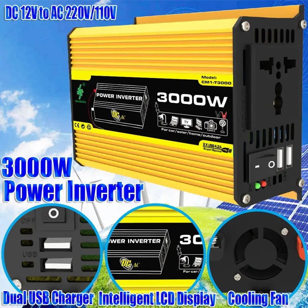 Car Power Inverter Converter Charger DC 12V To AC 220V 3000W Voltage Transformer Power Converter Auto Household Accessories
Car Power Inverter Converter Charger DC 12V To AC 220V 3000W Voltage Transformer Power Converter Auto Household Accessories