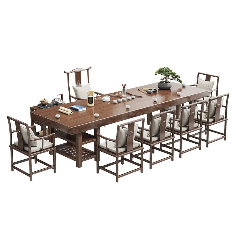 New Chinese solid wood tea table, one table and five chairs, home tea table, living room tea table
New Chinese solid wood tea table, one table and five chairs, home tea table, living room tea table