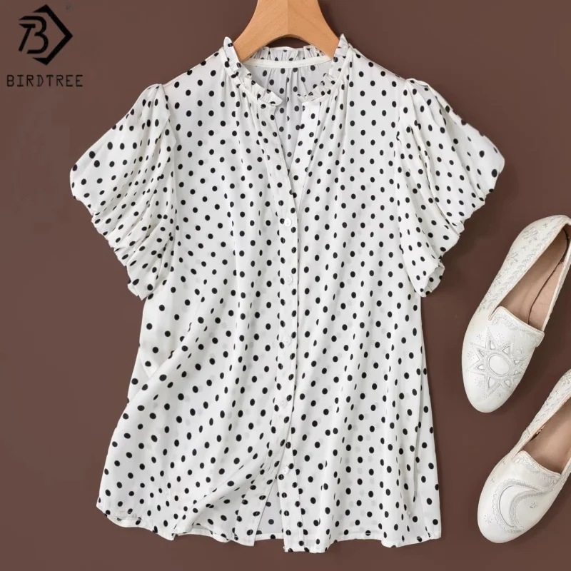 Birdtree, 19MM 93% Silk 7% Spandex Dot Print Blouse, Ruffle Neck Tops, Women's Double Qiao Satin Shirt, 2026 Spring New T64337JF
Birdtree, 19MM 93% Silk 7% Spandex Dot Print Blouse, Ruffle Neck Tops, Women's Double Qiao Satin Shirt, 2026 Spring New T64337JF