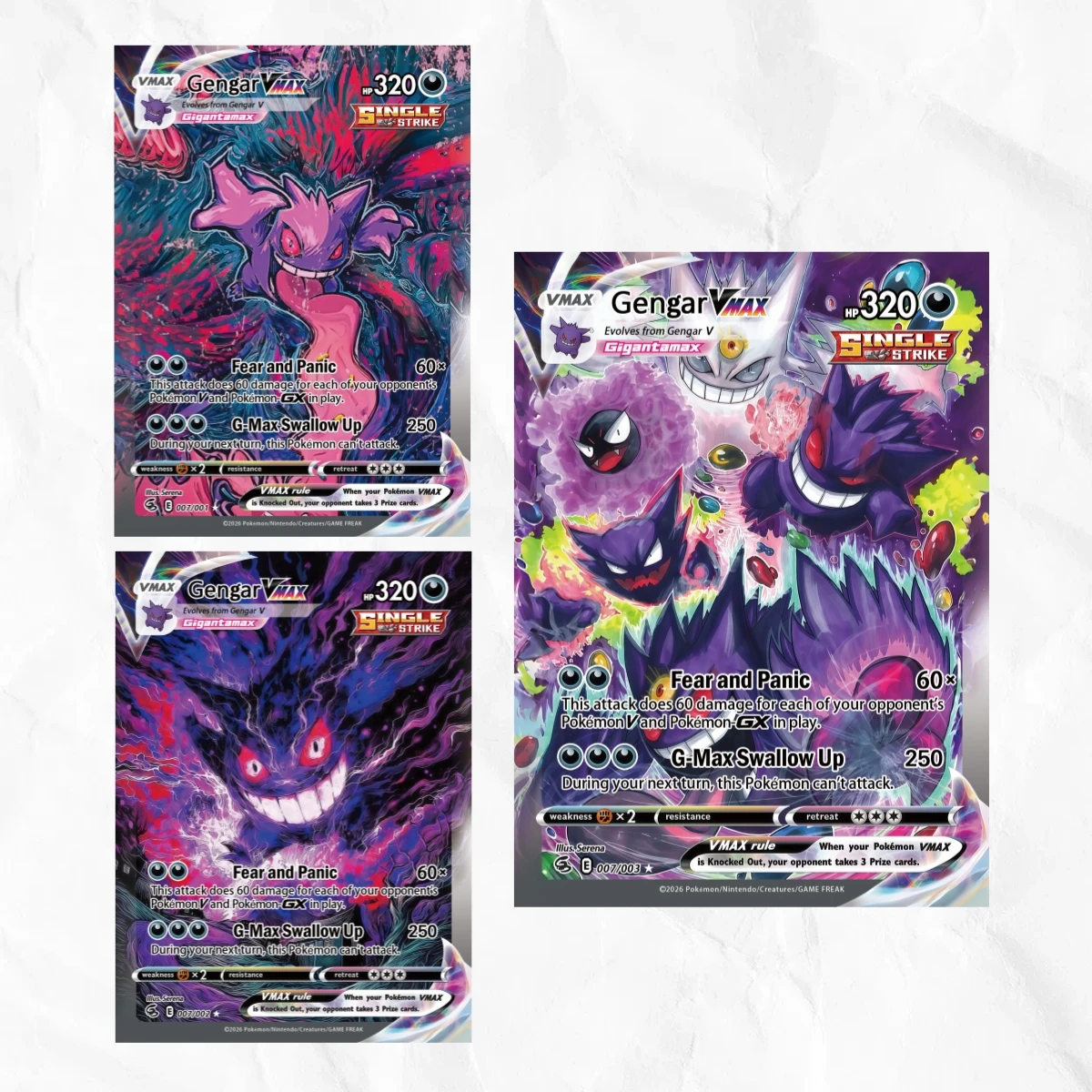 Pokemon Gengar VMAX 3pcs DIY Cards with Holographic Texture, Perfect Condition Premium Anime Collection Card
Pokemon Gengar VMAX 3pcs DIY Cards with Holographic Texture, Perfect Condition Premium Anime Collection Card