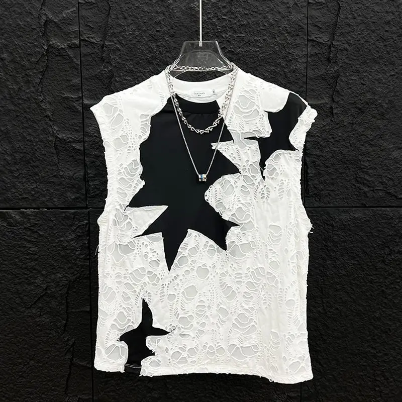 Designer Ripped Stitching Waistcoat Men's Pu Shuai Summer Trendy Loose Casual Contrast Color Sleeveless T-shirt All-Matching
Designer Ripped Stitching Waistcoat Men's Pu Shuai Summer Trendy Loose Casual Contrast Color Sleeveless T-shirt All-Matching