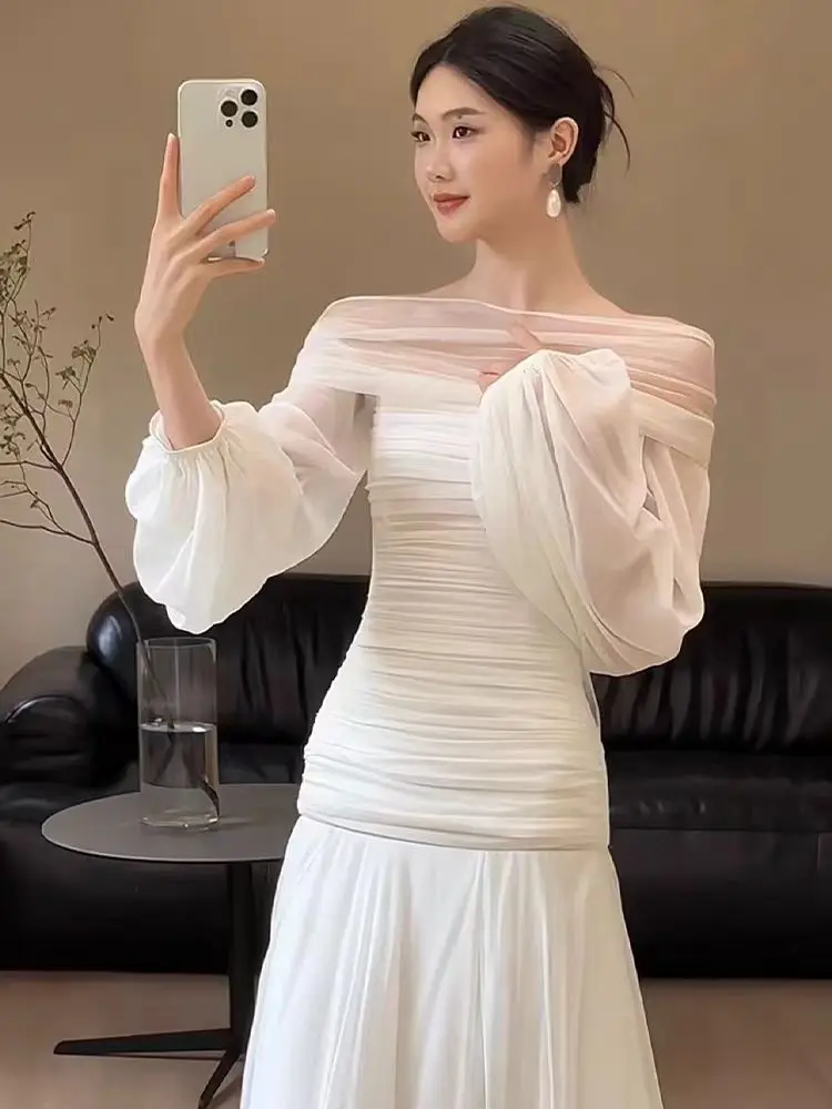 Ele White One-oulder Long Sve Bridal Morning Robe Simple Evening Gown Wedding Guest Outfit Light Wedding Dr Skirt
Ele White One-oulder Long Sve Bridal Morning Robe Simple Evening Gown Wedding Guest Outfit Light Wedding Dr Skirt
