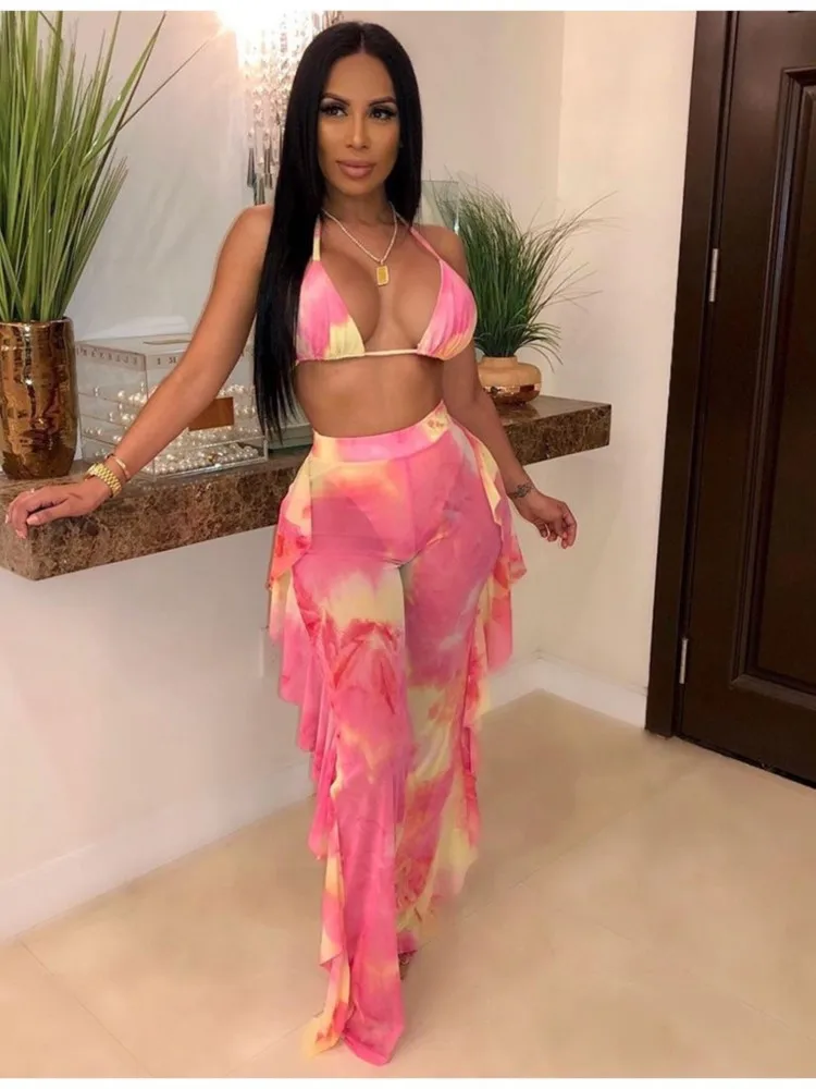 Women's Beach Wear Bikini Crop Top Bra+ruffled Flared Pants Two-piece Set Sexy Digital Fashion Printed Swimsuit Mesh Set
Women's Beach Wear Bikini Crop Top Bra+ruffled Flared Pants Two-piece Set Sexy Digital Fashion Printed Swimsuit Mesh Set
