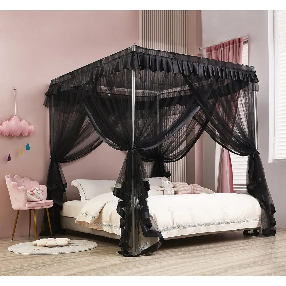 Black Bed Canopy with 4 Corner Posts Easy Installation Canopy Curtains for King Size Beds
Black Bed Canopy with 4 Corner Posts Easy Installation Canopy Curtains for King Size Beds