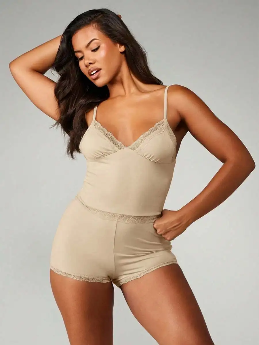 Lace Trim Camisole And Shorts Pajama Set V-Neck Adjustable Straps Sleepwear Lounge Set
Lace Trim Camisole And Shorts Pajama Set V-Neck Adjustable Straps Sleepwear Lounge Set