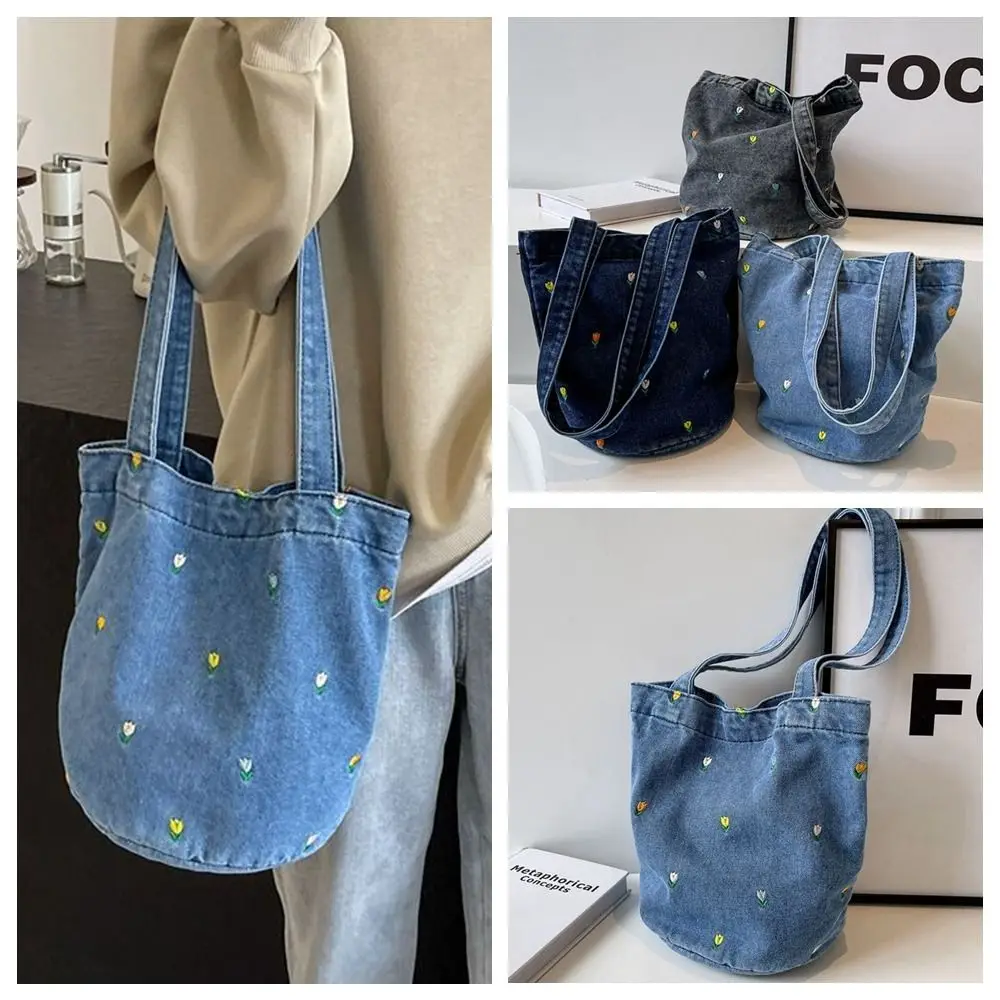 Portable Vintage Denim Bucket Bag Sweet Large Capacity Cloth Tote Bag Floral Cute Embroidery Flower Shoulder Bag Outdoor
Portable Vintage Denim Bucket Bag Sweet Large Capacity Cloth Tote Bag Floral Cute Embroidery Flower Shoulder Bag Outdoor