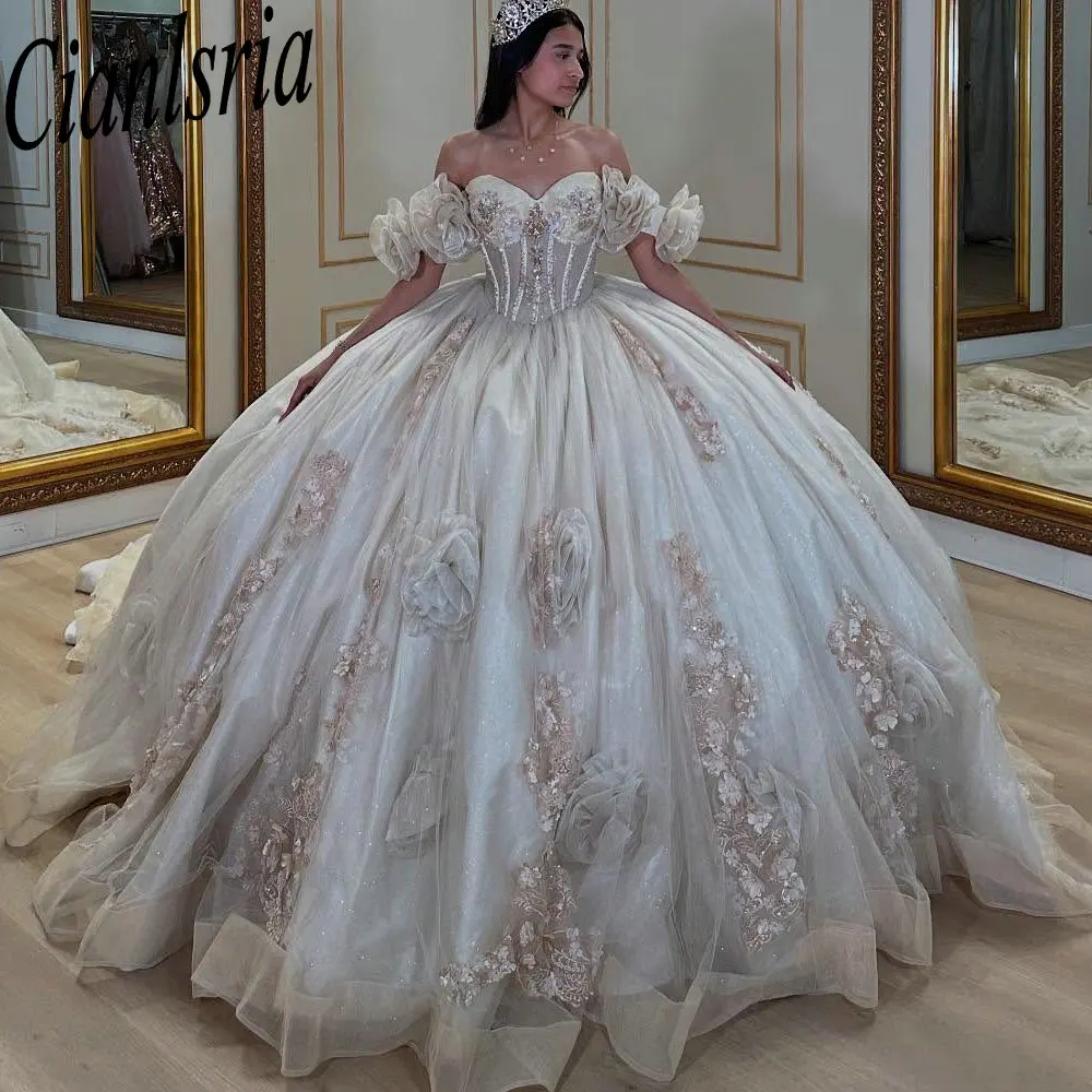Иллюзия цвета шампанского с открытыми плечами, платья Quinceanera, бальное платье, кружевной корсет с 3D цветочным принтом, Vestidos De XV Anos
Иллюзия цвета шампанского с открытыми плечами, платья Quinceanera, бальное платье, кружевной корсет с 3D цветочным принтом, Vestidos De XV Anos