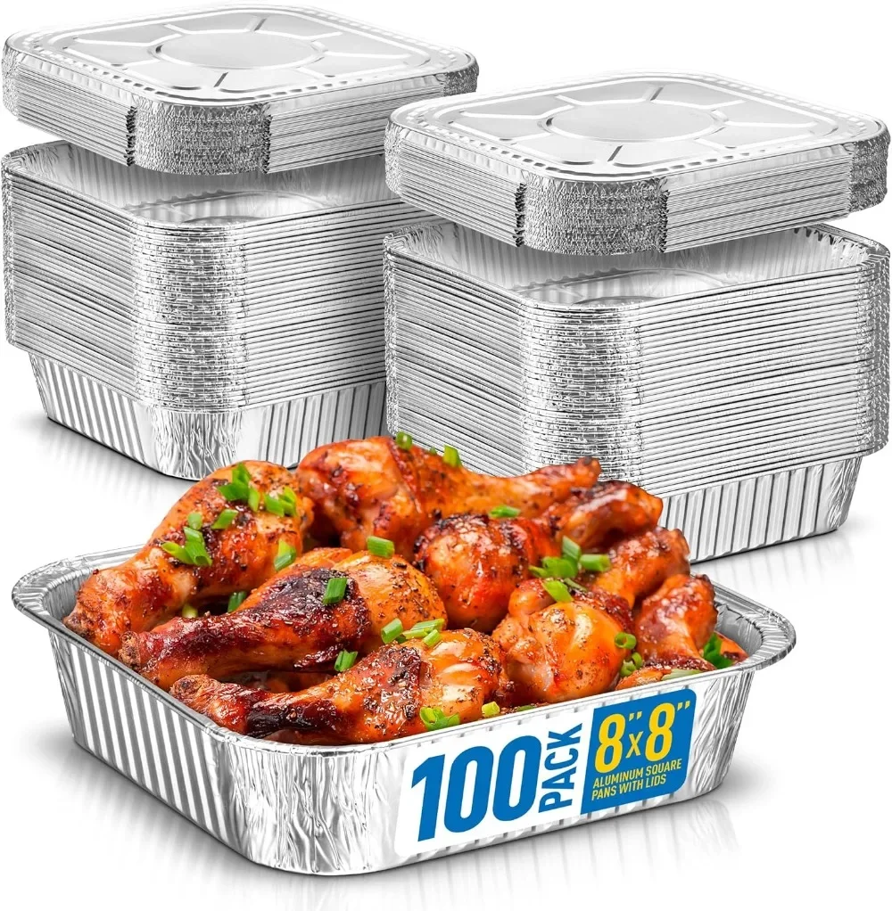 8x8 Disposable Aluminum Pans With Lids - 100 Pack Foil Pans For Cooking, Baking Cakes, Roasting & Homemade Breads
8x8 Disposable Aluminum Pans With Lids - 100 Pack Foil Pans For Cooking, Baking Cakes, Roasting & Homemade Breads